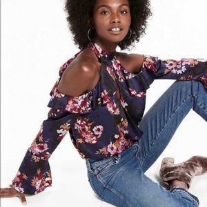 NWT Lucky Brand Cold Shoulder Blouse Floral Top XS